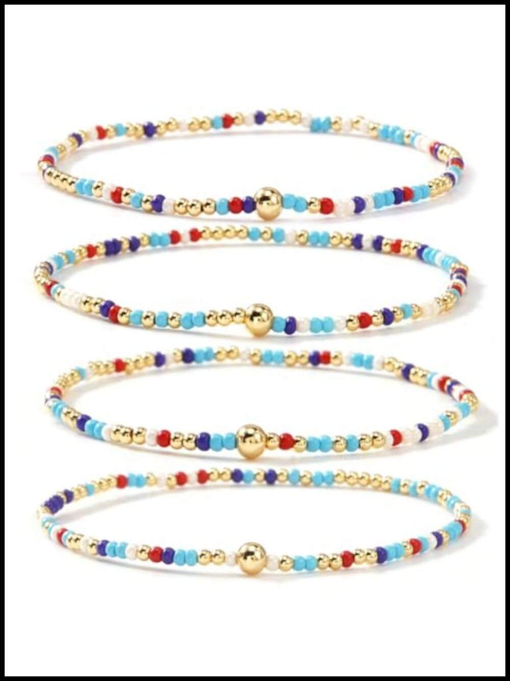 Dainty Gold Plated Tiny Ball Colorful Rice Beaded Stack Bracelets Set 4Pcs